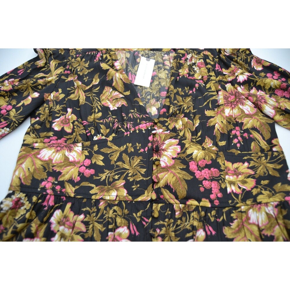 NWT Anthropologie Tunic Top Blouse Shirt Size M Deep-V Floral Long Sleeve Boho - Picture 5 of 13